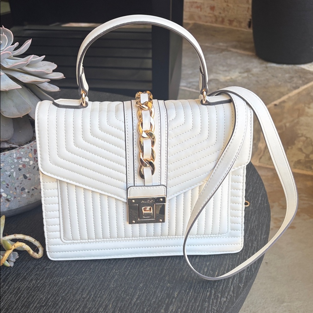 ALDO NWOT White Quilted Top-Handle Crossbody Bag with Gold Chain Accent